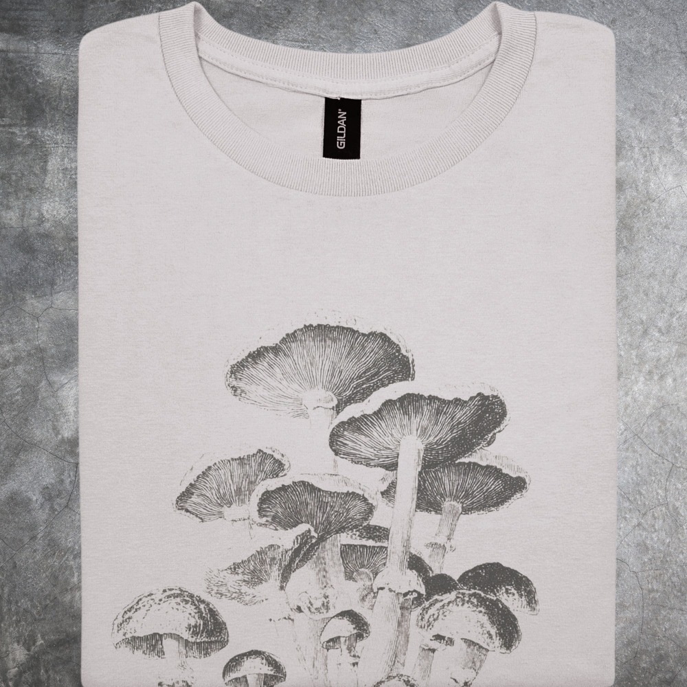Mushroom Cluster Vintage Engraving Graphic Tee Nature Illustration